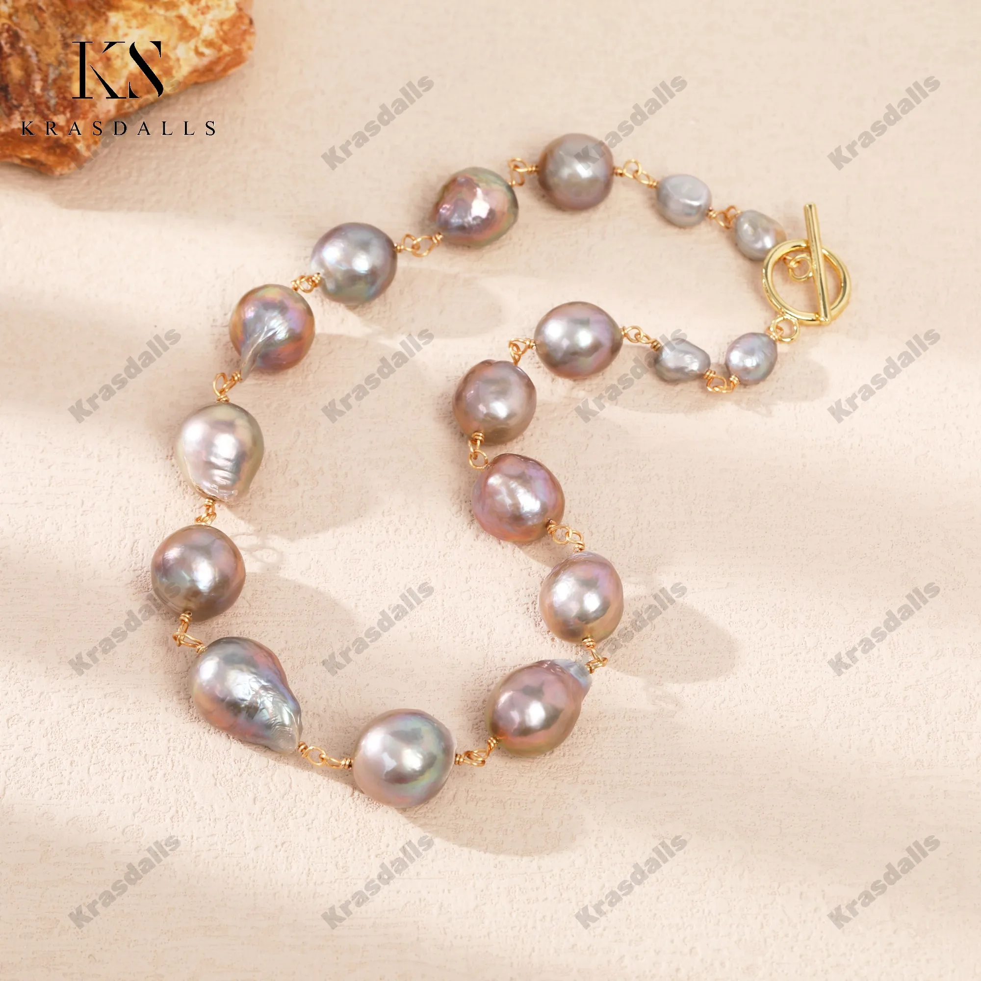 Vintage Natural Purple Freshwater Baroque Pearl Necklace Hand Wound Copper Wire Suitable for Party