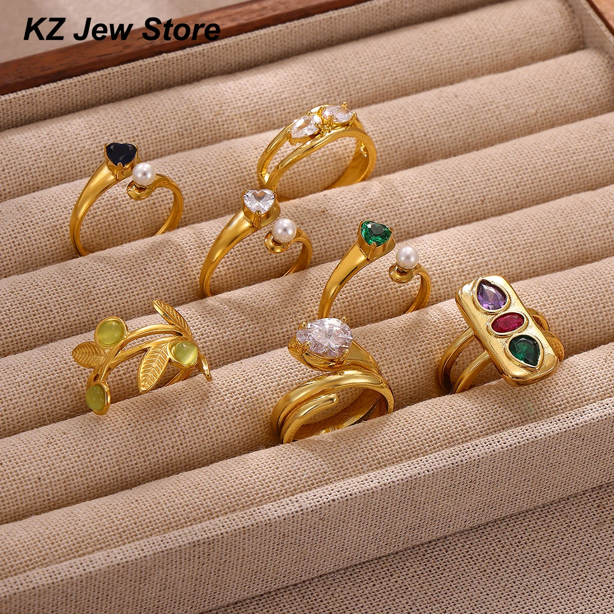 Multicolor CZ Stone Geometric Ring For Women Heart Zircon Rings 2026 New Stainless Steel Anillos Birth Gold Color Jewelry Gift
