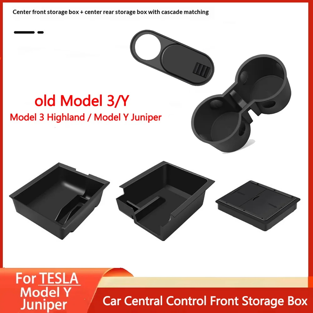 For Tesla Model 3 Highland Y Juniper Model 3 2021-2026+ Storage Box Center Armrest Hidden Box Cup Holder Organizer Car Accessory