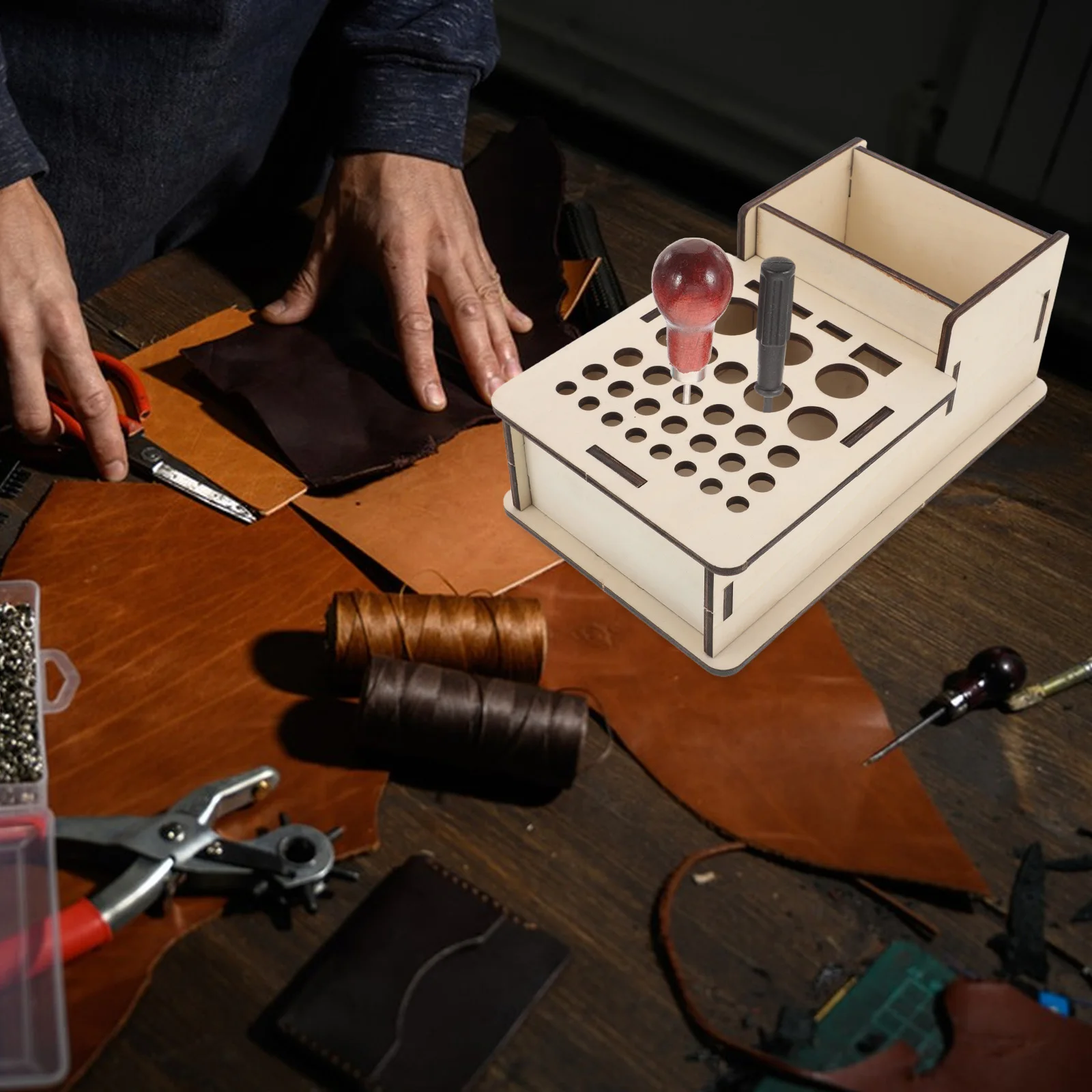 

Tool Storage Rack Pu Craft Holder Shelf Organizer Punch Hole Khaki Work