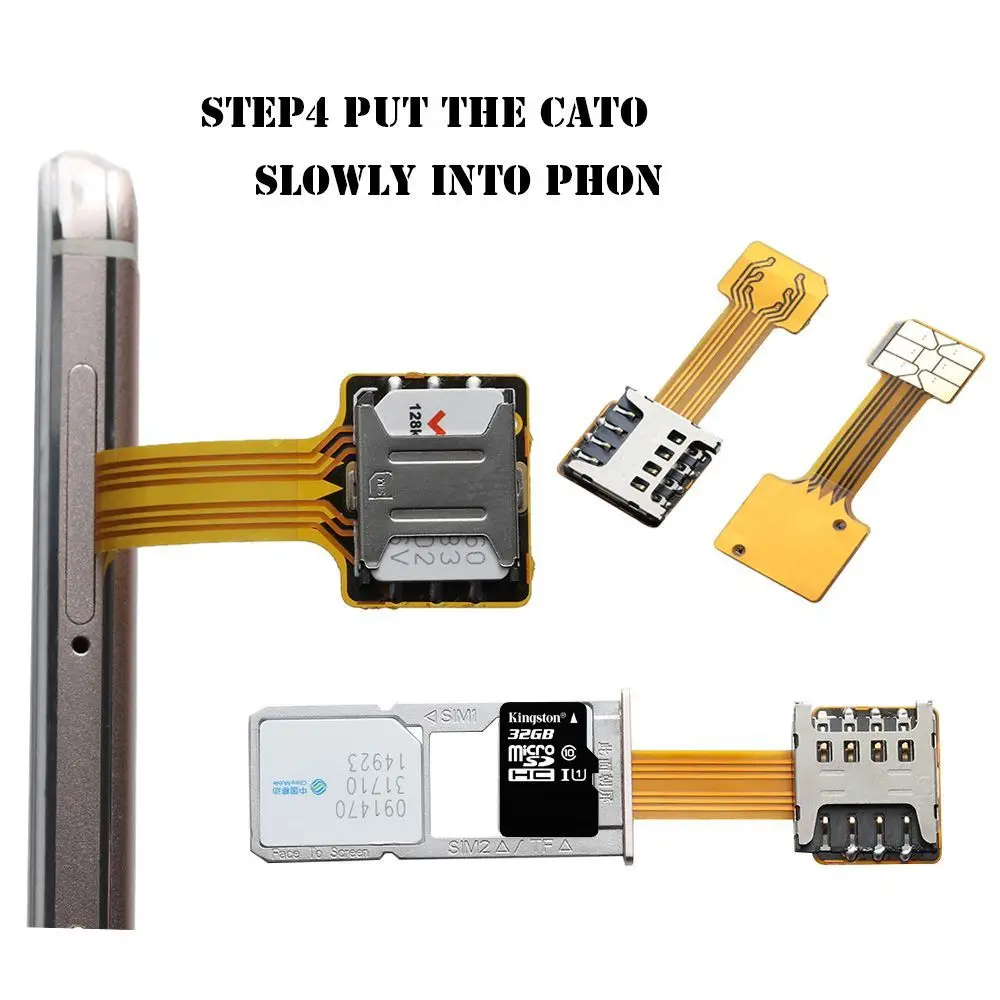 Prático DIY Android Phone Nano Cato Adaptador de cartão SIM duplo Slot Sim híbrido para extensor Micro SD