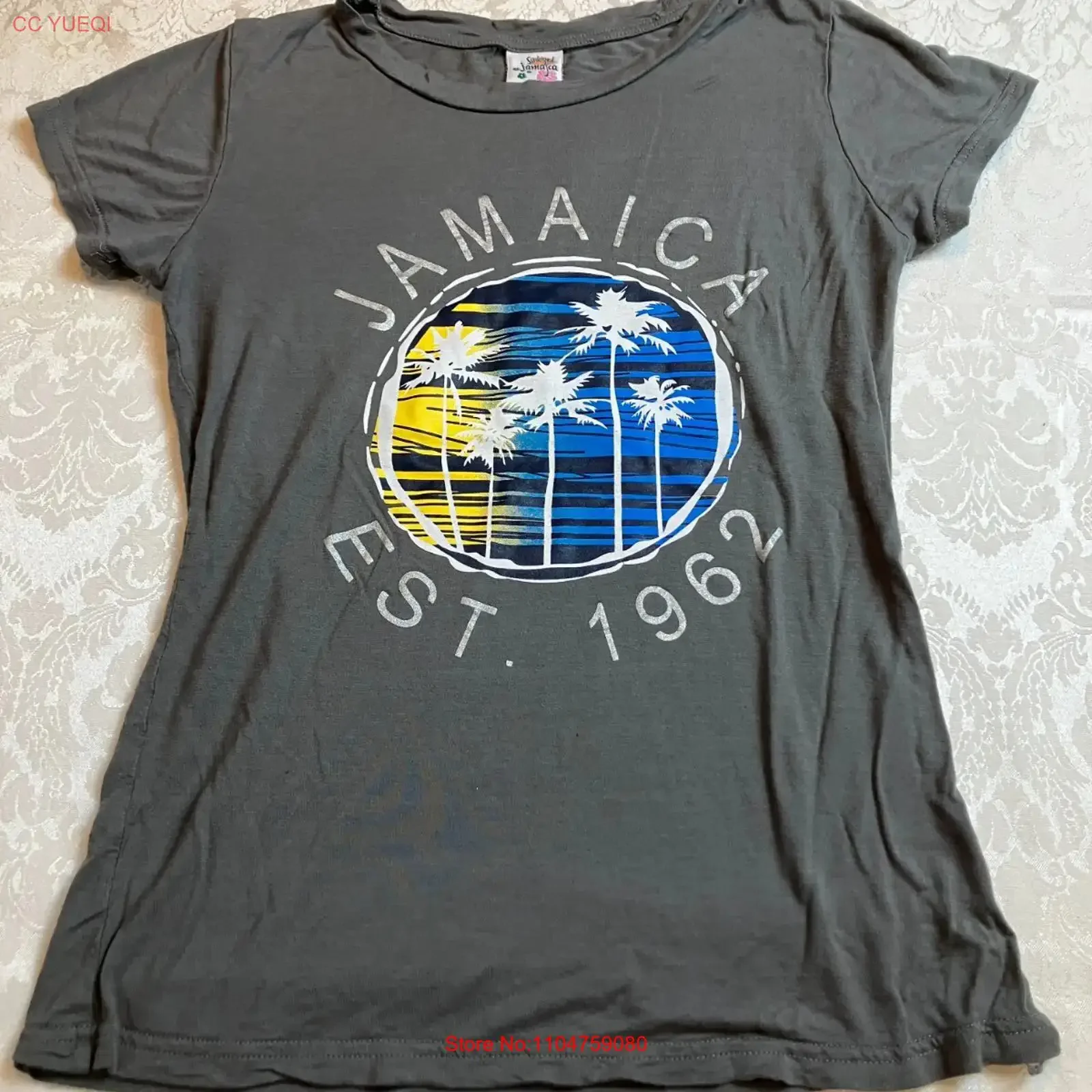 Camiseta Sunkissed Jamaica Est. 1962 para mujer, talla grande, estilo turístico vintage, lavada, a la moda, para uso diario, streetwear, elástica.