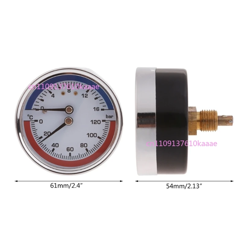 

0-16Bar 0-120℃ Thermal Pressure Gauge Stainless Steel 1/4" NPT 2.4in Dial Liquid Filled Pressure Gauge Thermo-manometer
