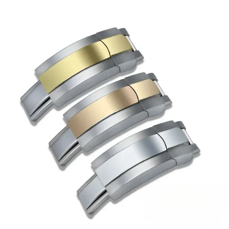 16*9mmالصلبة الفولاذ المقاوم للصدأ للطي مشبك نشر المشبك ل رولكس الغواصة Oysterflex دايتونا GMT حزام (استيك) ساعة حزام