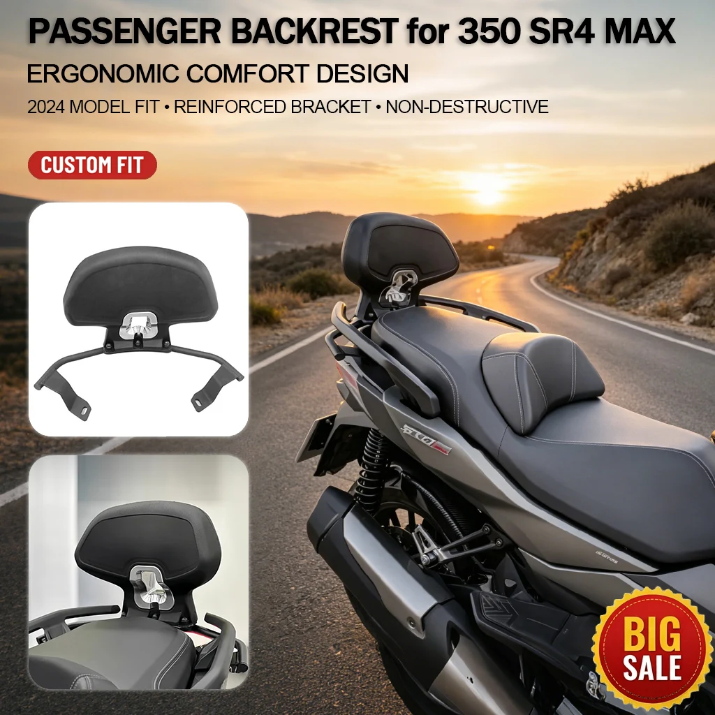 

Motorcycle Passenger Backrest for 350 SR4 MAX 2024 Rear Seat Lumbar Support Sissy Bar Pad Accessories