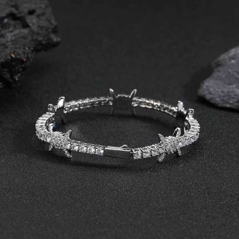 European Hip Hop Spring Fastener Zircon Thorn Tennis Men's Ornament High-Grade All-Match Women's Bracelet