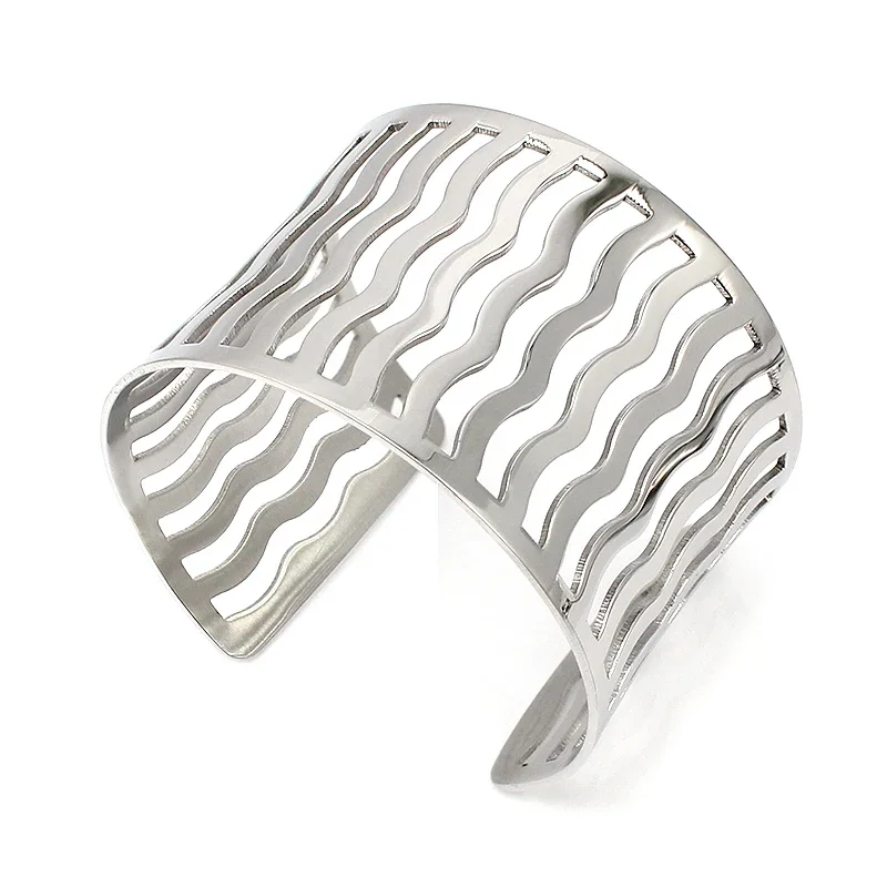Brazaletes huecos de alta calidad, pulsera de acero inoxidable, brazalete ancho en blanco, joyería, el mejor regalo para niña, pulsera elegante 2024