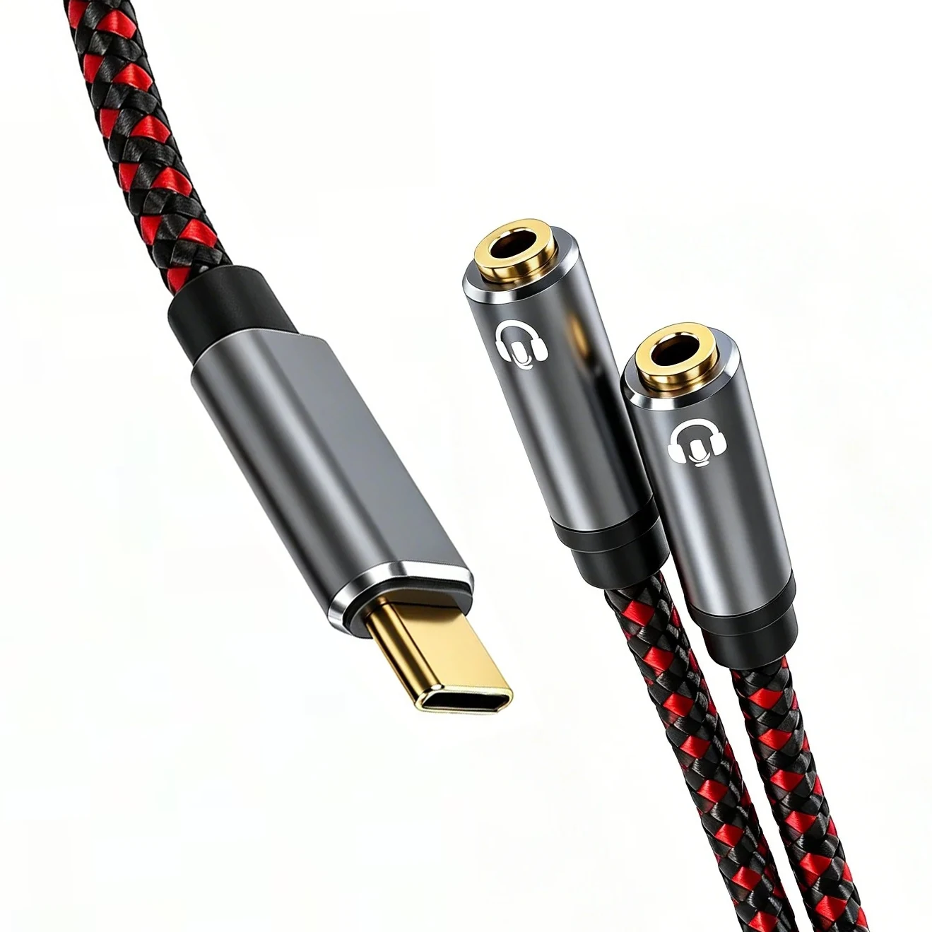 USB‑C to Dual 3.5mm TRRS Female Microphone Headphone Audio Splitter, Hi‑Res DAC Chip Adapter for Smartphone Laptop Pad Speaker