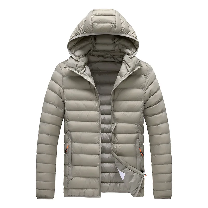 KIDWHXR Autumn Winter Man Parkas Coat Slim Solid Detachable Hat Men Jacket Lightweight Long Sleeve Sport Casual Male Outerwear