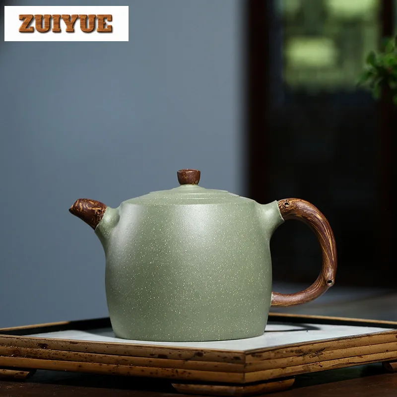 

400ml Classic Yixing Purple Clay Teapots Handmade Pot Raw Ore pea green twist Mud Tea Maker Kettle with Infuser Zisha Tea Set