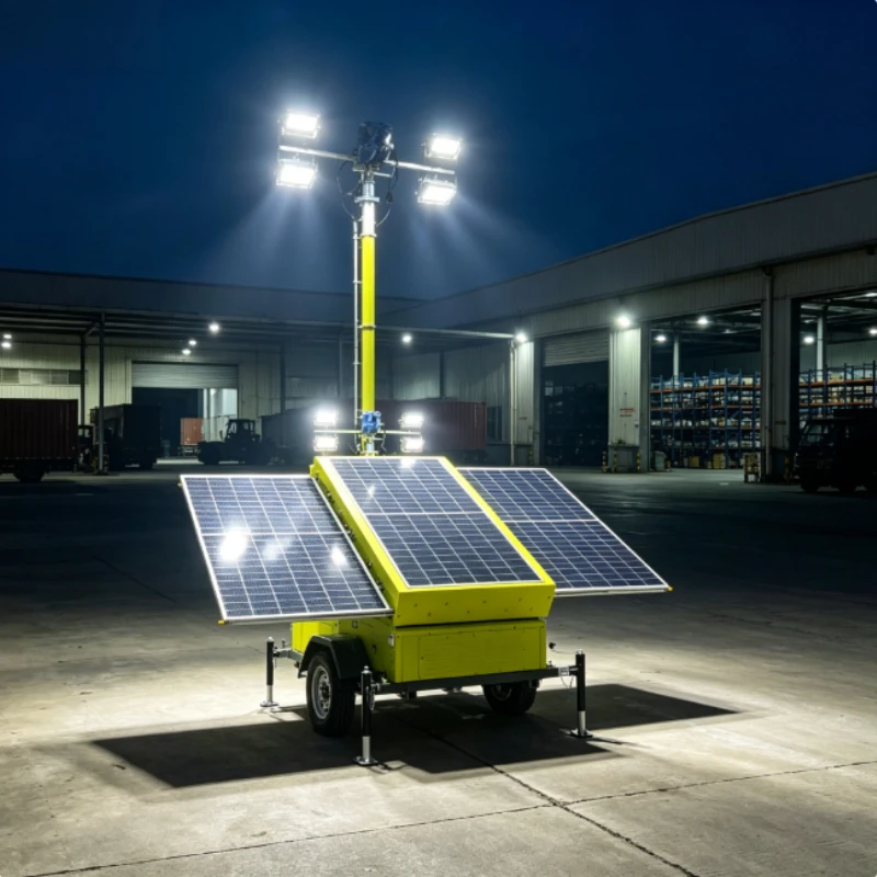 Mobile Lighting Tower Electric Control Mast 9m Short Extendable Pole Portable Wheel Base For Road Renovation Lighting