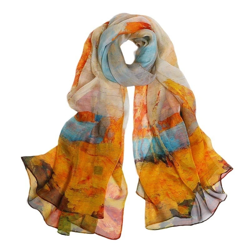 

Spring Summer 100% Silk Scarf Shawl Hijab Wrap Women Long Thin Flower Beach Scarves 180*110cm