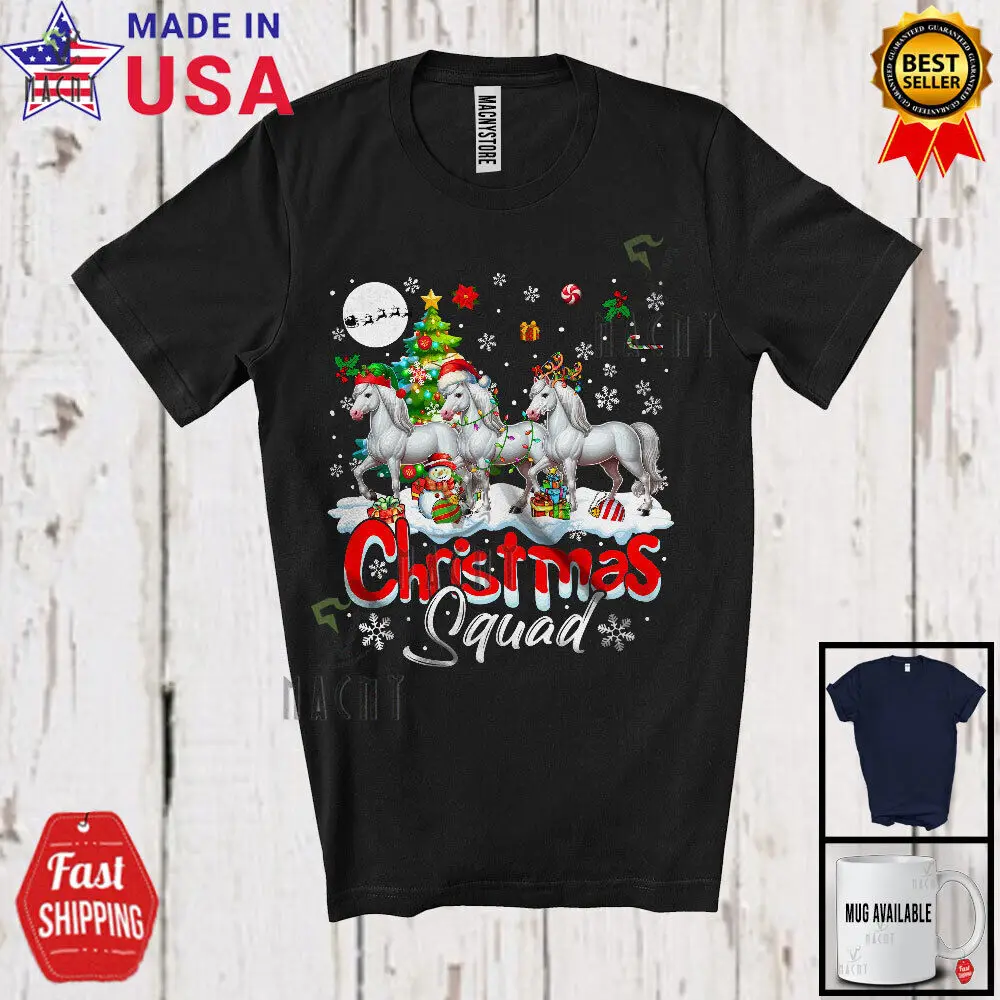 

Christmas Squad; Adorable Horse X-mas Tree Snowing; Horse Farm Farmer T-Shirt