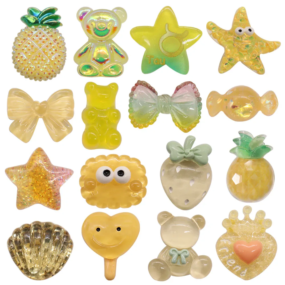 1-16PCS Resin Shoe Charms Fit Wristbands Pineapple Bear Star Bow Candy Hole Slipper Decoration Button Accessories Kid Party Gift