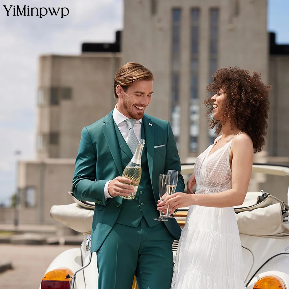 

Emerald Green tuxedo suit Peaked Lapel Sinlge Button 3 Piece Slim Fit Suit Men's Formal Wedding Party Attire traje de negocios