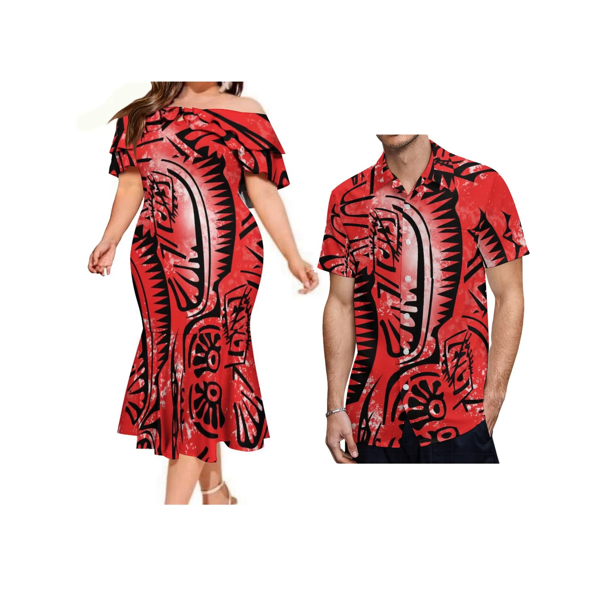 High Quality Custom Polynesian Island Lady Layered Ruffle Off Shoulder Tube Top Sexy Mermaid Dress view 4