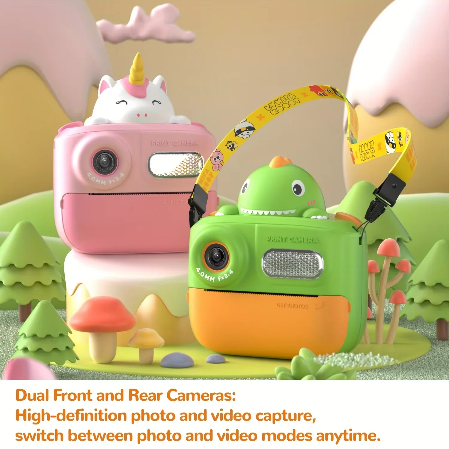 Draagbare 1080P digitale kindercamera Dubbele lens Instant thermische print Visuele camera voor kinderen