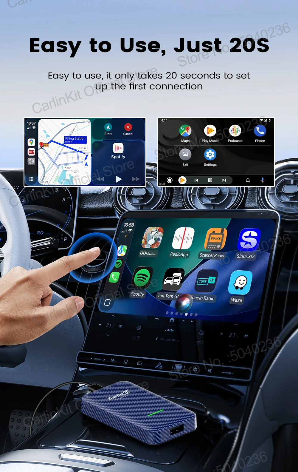 CarlinKit 4.0 CP2A 2-in-1 CarPlay Android Auto Wireless Adapter für kabelgebundene CarPlay-Fahrzeuge BT Wifi 5GHz Online-Upgrade Smart Car Box – Detail 8
