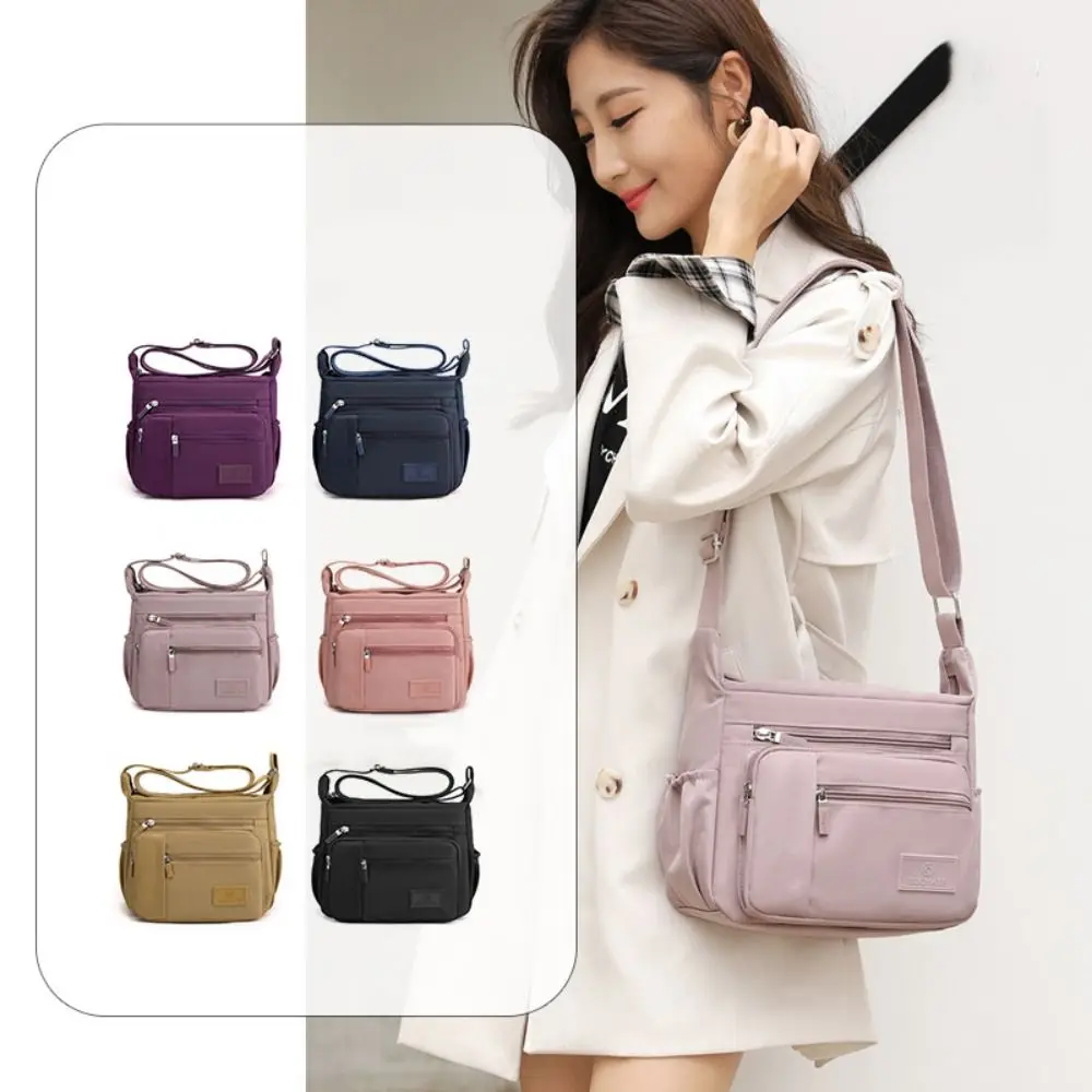 

Multi Pockets Shoulder Bags Large Capacity Fashion Crossbody Bags Solid Color Multi Zipper Pocket Bags