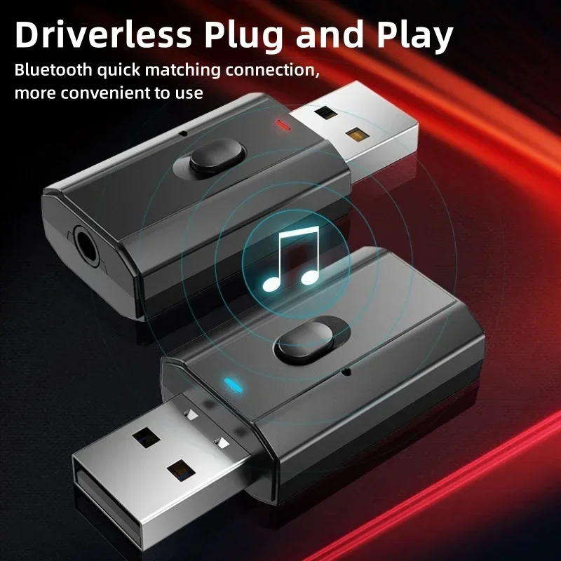 Adaptador de Audio USB Bluetooth 5,0, receptor de Audio para coche, transmisor lanzador, llamada manos libres, adecuado para ordenadores portátiles, altavoces, amplificadores