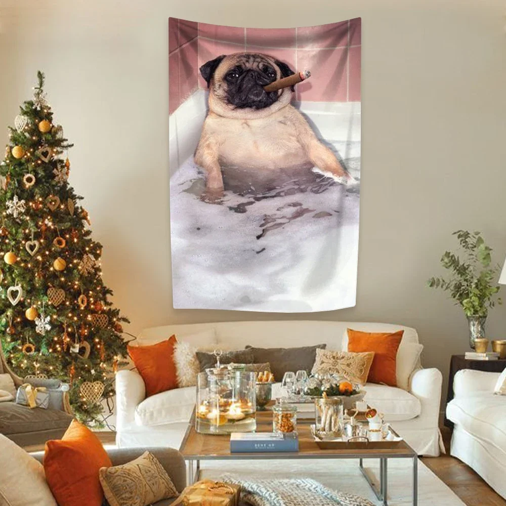 XxDeco Funny Pugdog Tapestry Cute Dog Meme Printed Bedroom Dorm Decoration Aesthetics Wall Hanging Background Cloth Sofa Blanket