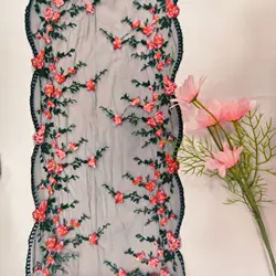 20Yards Two Sides Black Mesh Pink Flower Embroidery Lace Trims Skirt Hem For Clothing Accessories Lingerie Bra Dress Sewing