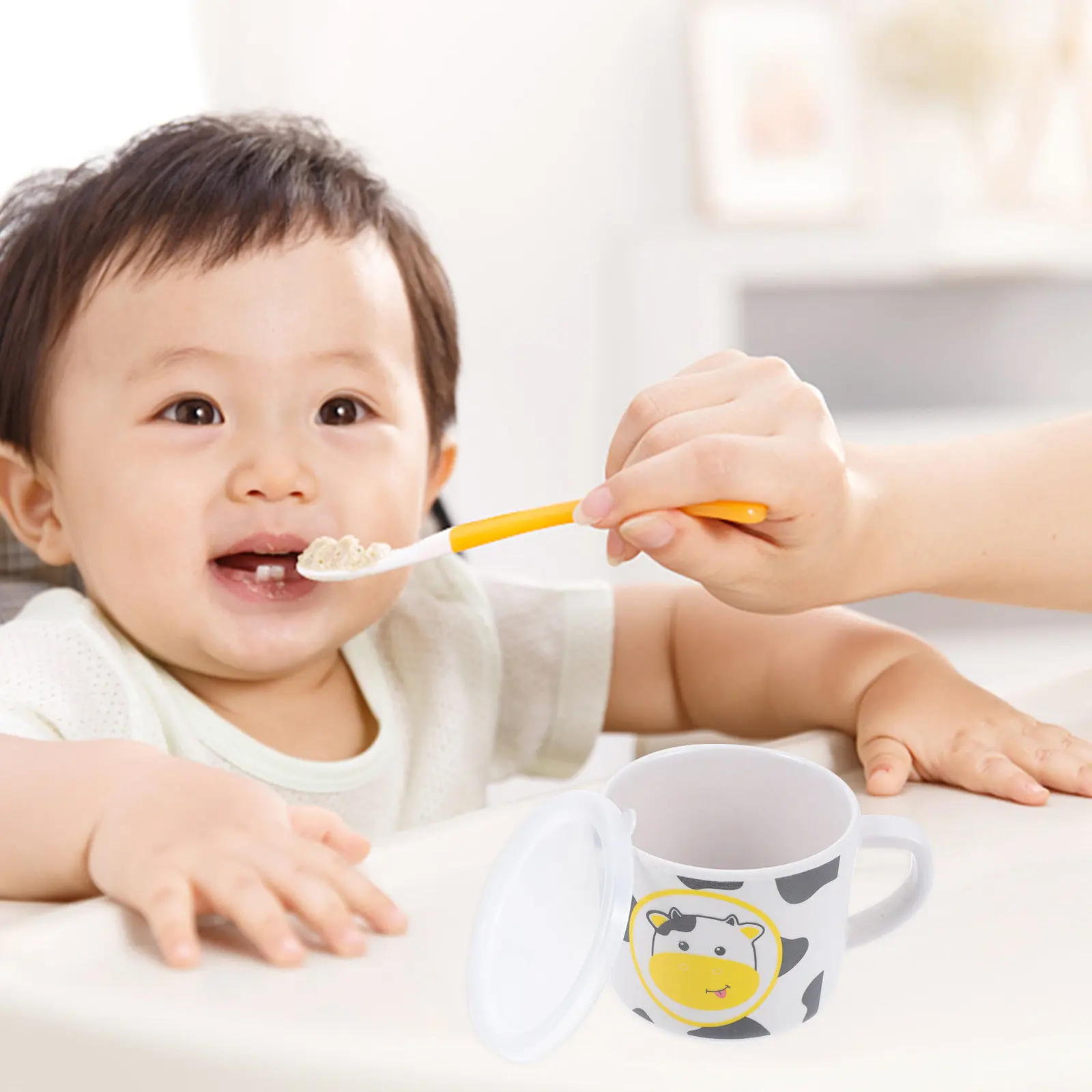 

5Pcs Children Tableware Bamboo Fiber Child Food Plate Set Spoon Fork Bowl Cup Separated Compartment Surface Smooth Easy Clean