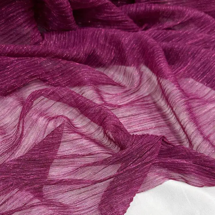 Two Tone Silver Thread Crinkle High Stretch Mesh Designer Fabric for gowns performance costumes Design Studio Apparel