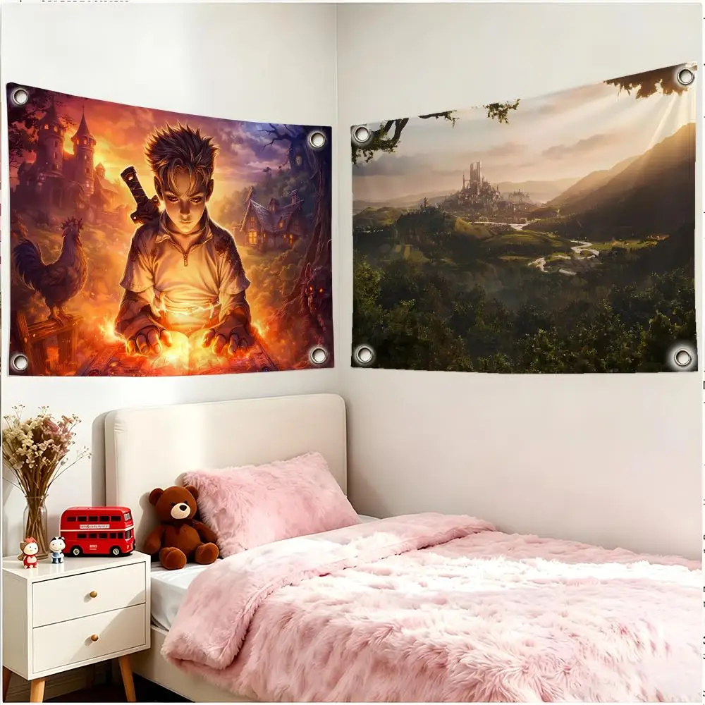 Magical Adventurous Game F-Fable Flags Four Ring Borderless Art Decor Indoor Outdoor Use Simple Hang And Install