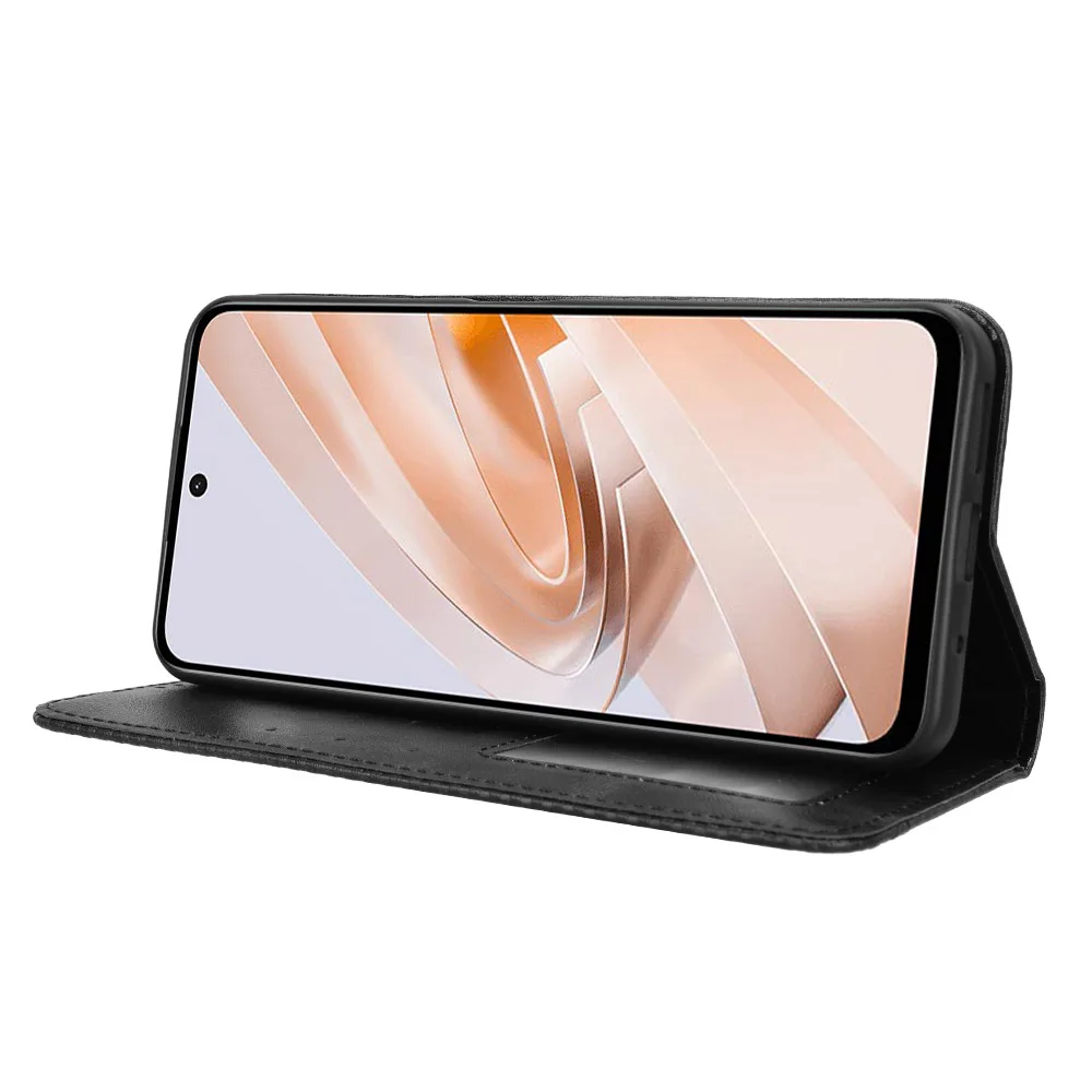 Estilo retro couro magnético fechamento tampa do telefone, flip case para xiaomi redmi 13, 6.79 ", slot para cartão, carteira, caso à prova de choque