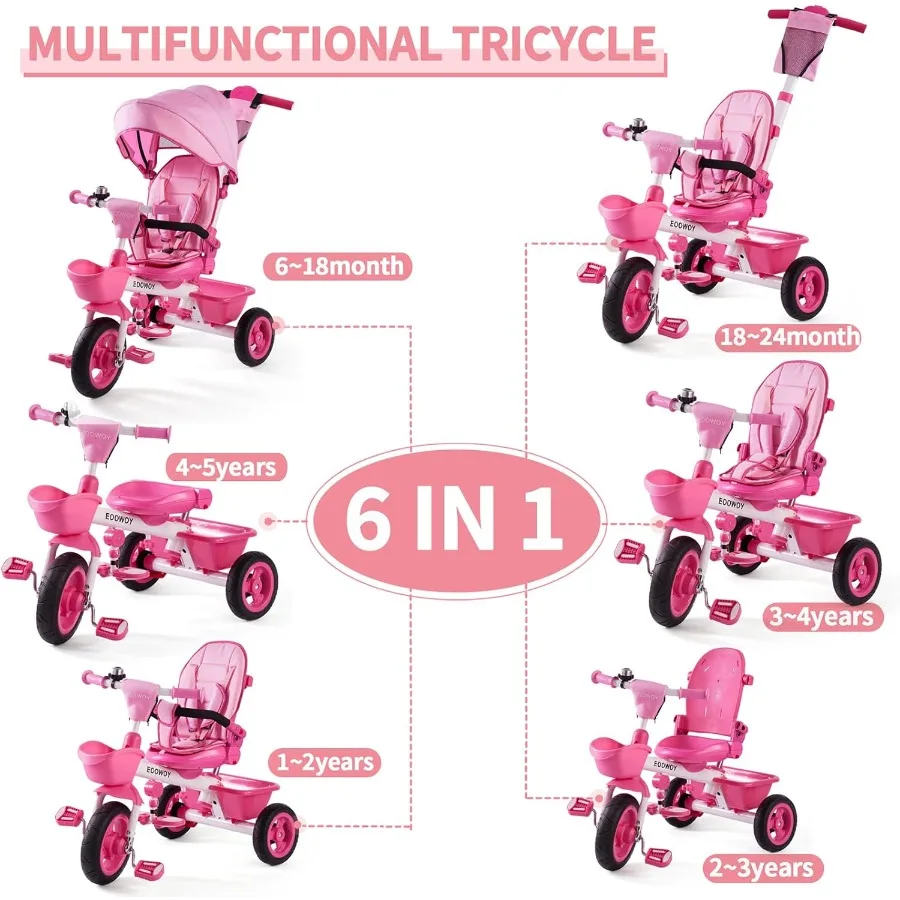 Rowerek trójkołowy dla malucha z uchwytem do pchania 7 w 1, wózek-rowerek z obrotem o 360 stopni °   Obrotowe siedzisko, oparcie z regulacją nachylenia, koła terenowe, podwójne hamulce