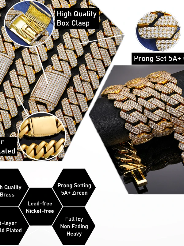 Cubana Rappers Hip Hop Jewelry Fashion 20mm Cuban Link Chain Gold Silver Plated Brass CZ Diamond Iced Out Cuban Necklace For Men