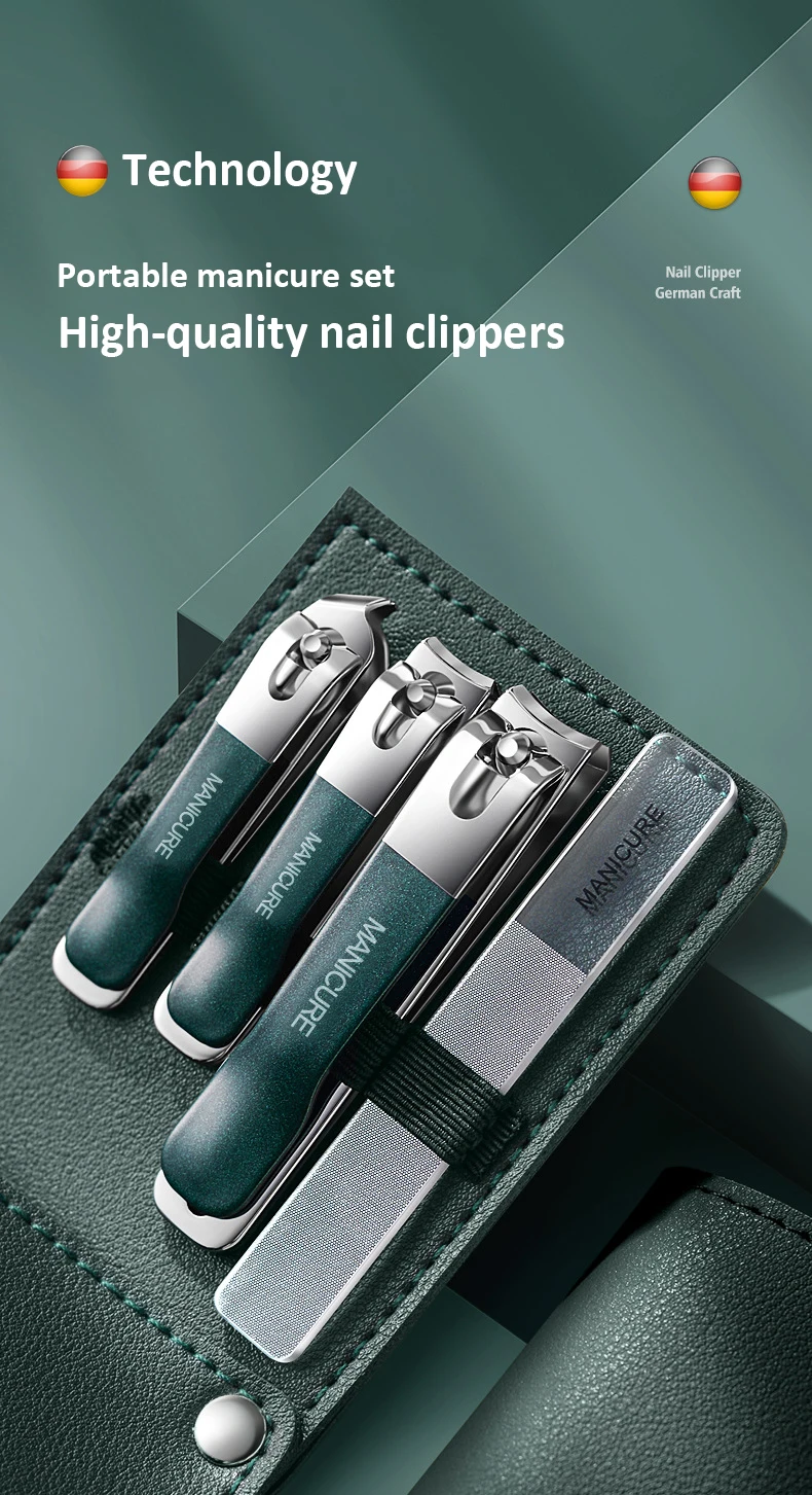 Neues Nagelknipser-Set, 4-teilig, mit drehbarer Ledertasche, professioneller Trimmer, Pediküre-Pflegewerkzeuge, Maniküre-Set, Heimpflege-Geschenk – Detail 1