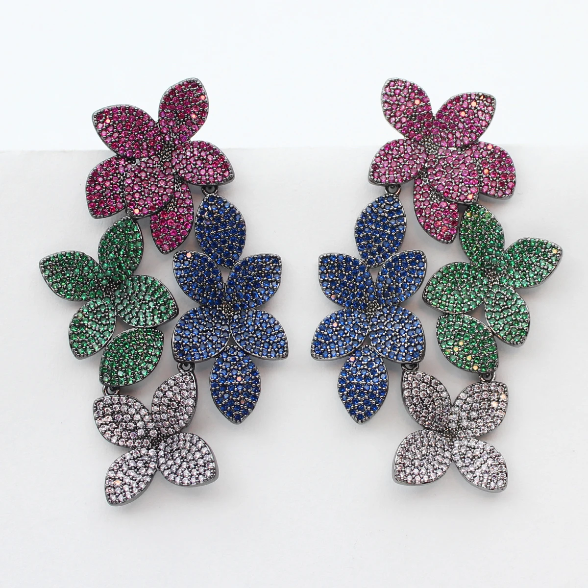 Luxury Earrings for Women Trendy Zircon Purple Flower Water Drop Dangling Earrings Wedding Bride Jewelry Gift Female