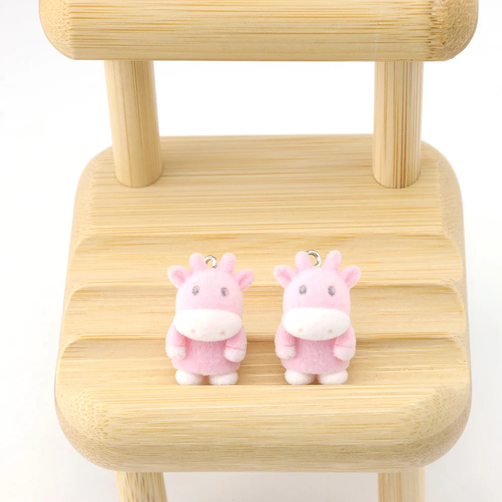 30Pcs 3D Flocking Resin Calf Charms Animal Plush Dolls Pendant for Necklace Earrings Keychain Making DIY Jewelry Accessories