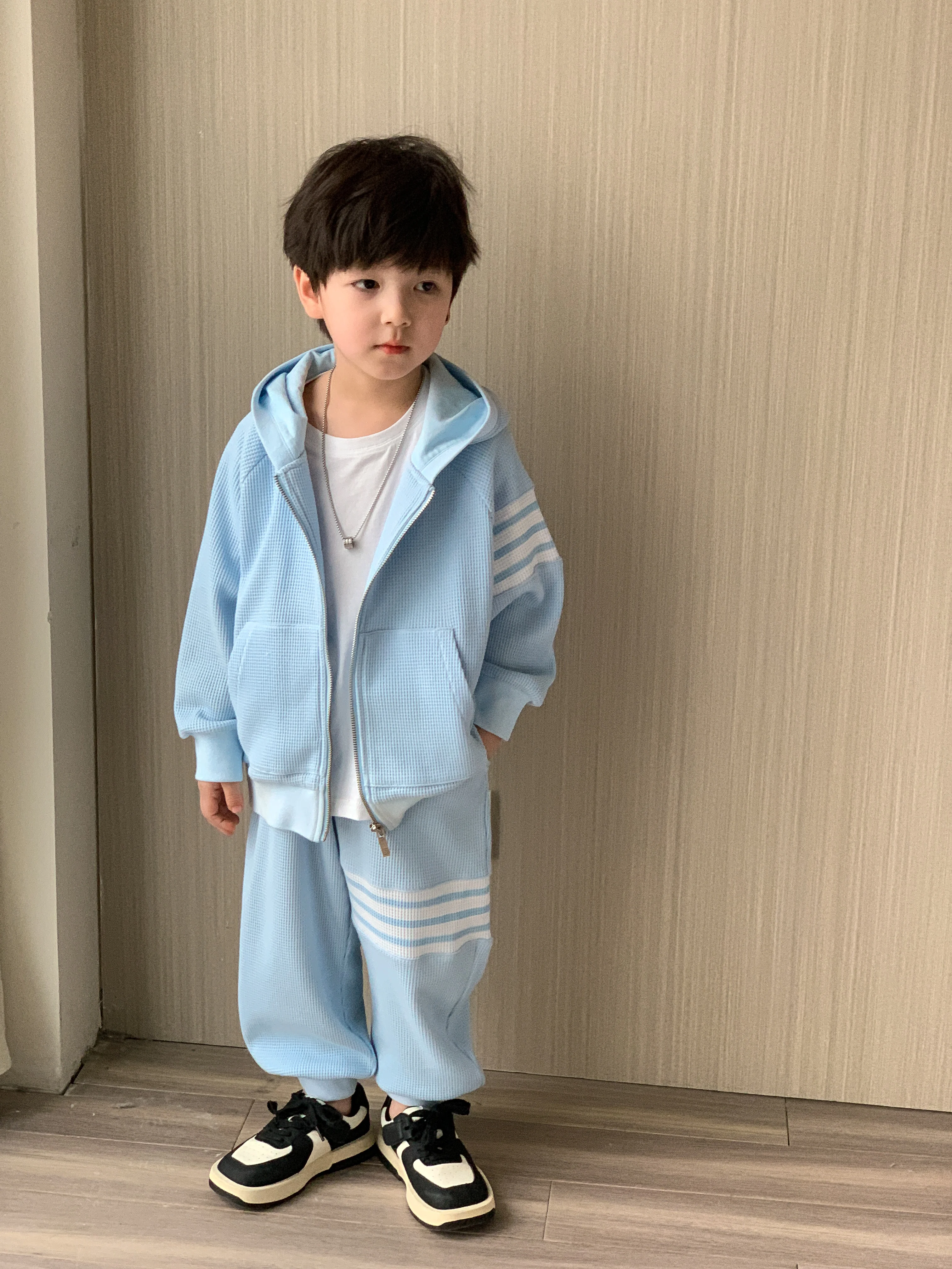 Tb Style 24 New Spring And Summer For Boy Academy Style Waffle Light Blue Hooded Two Pieces Suit Lab Cici