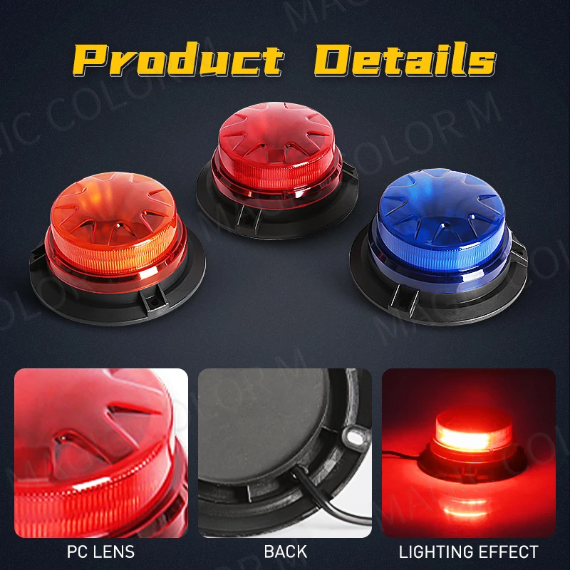 LED Strobe Warning Lamp For Trucks Bus Vehicle Super Bright Emergency Traffic Lights With Magnetic Mount 12V-24V Red Orange Blue