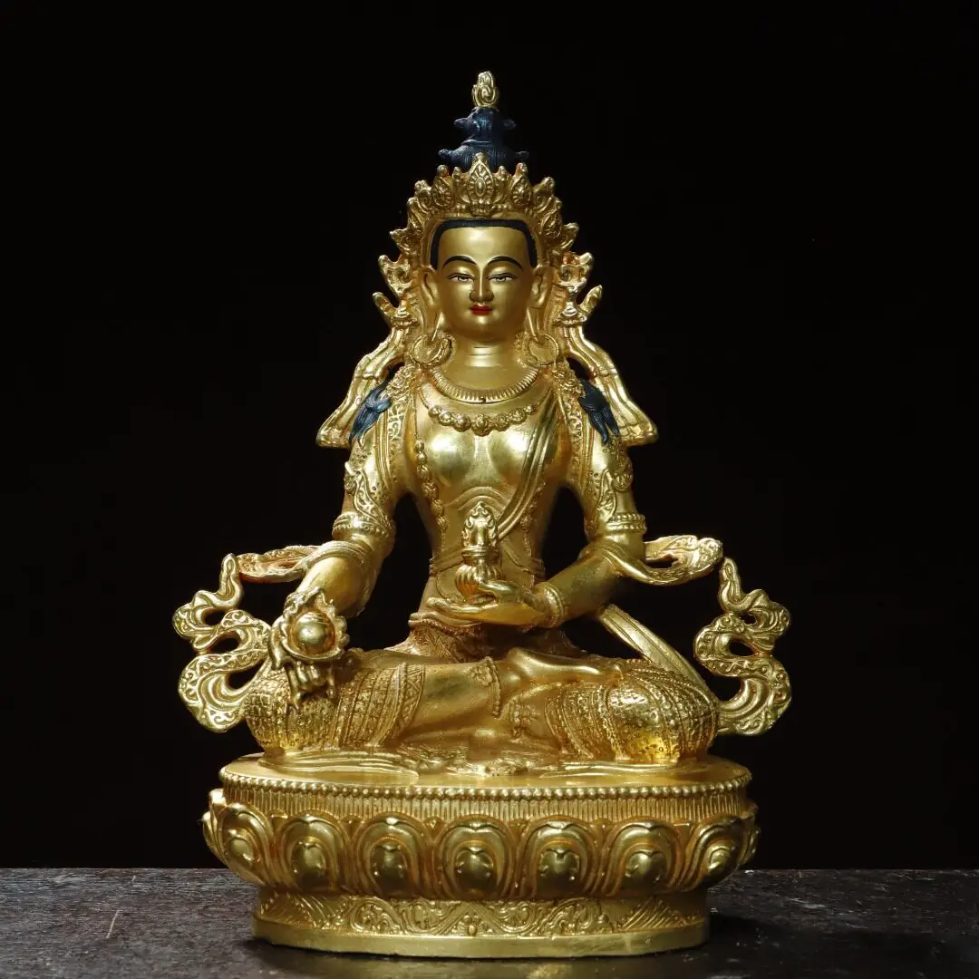 Ksitigarbha Bodhisattva Nepali Tibetan Vajrayana Pure Copper Gold Gilded Statue Home Temple Desk Decor Ornament