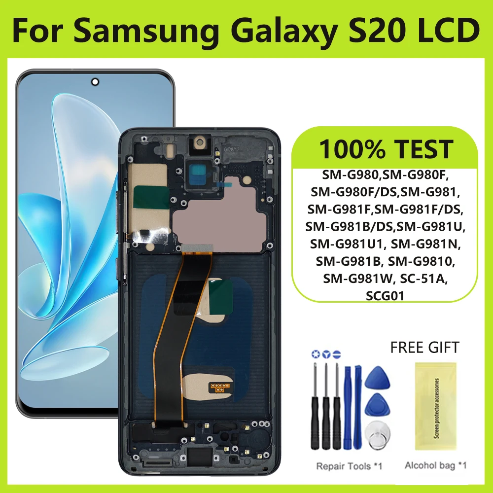 TFT S20 G981F Screen For Samsung Galaxy S20 LCD Display G980 SM-G980F/DS Touch Panel Digitizer Assembly Replacement with Frame