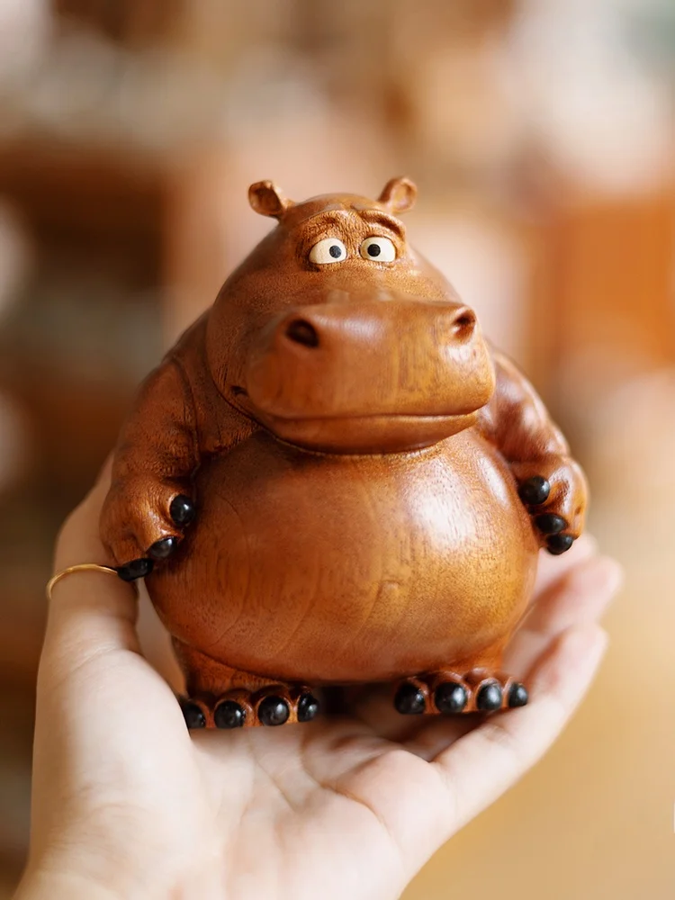 Cute Wooden Hippo Desktop Decoration Creative Gift Friend Diet Workshop Handmade Craft  Wood Sculpture Home Decor