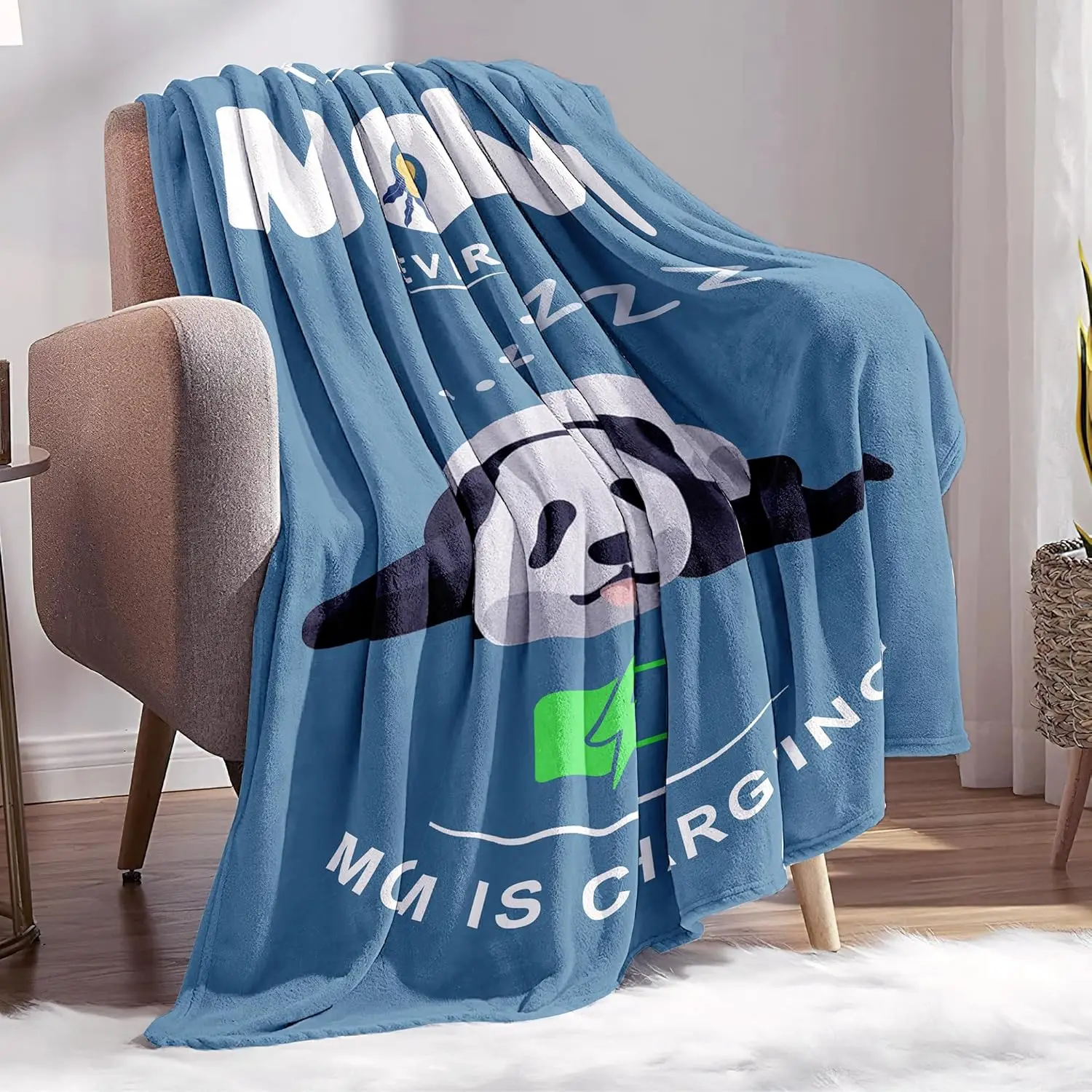 Funny Mom Blanket Panda Sleeping Design Soft Fleece Throw Gift for Mother Birthday Christmas Cozy Home Decor Cute Animal Print