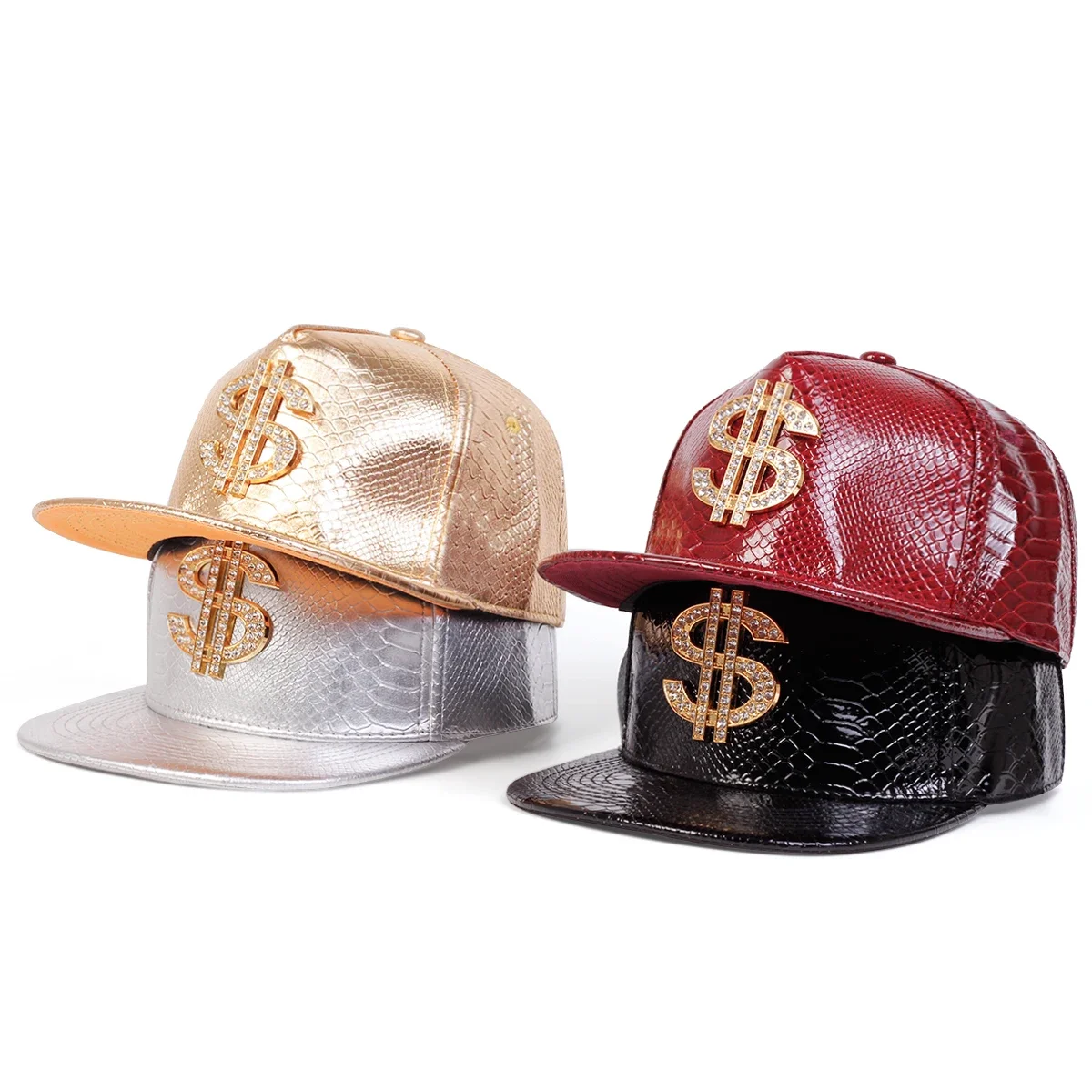 Unisex S Label Hip-Hop-Hüte aus Leder mit Pythonmuster, für Frühling und Herbst, für den Außenbereich, verstellbare, lässige Baseballkappen, Sonnenschutzhut