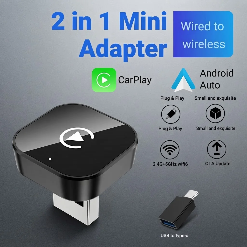 Travel Plug Type C - 2026 Wireless CarPlay 2IN1 Android Auto