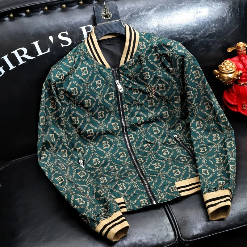 

Spring 2024 Men's Slim Fit Baseball Jaet Stand Collar Printed Outerwear Faionable New Arrival Youth ular Long Sve