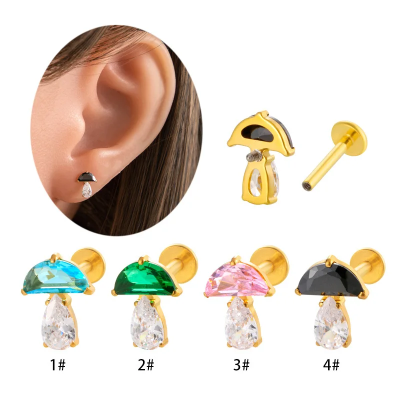 1PC G23 ไทเทเนียมหูกระดูกอ่อนภายใน Labret Piercing Lip STUD เห็ด Zircon Helix Piercing เครื่องประดับสําหรับผู้หญิง