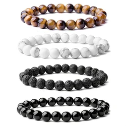 1pc Beaded Bracelet Lovers 0.32in/8mm Natural Stone Beads Men's Black Onyx Lava Tiger Eye For Women/Men Jewelry