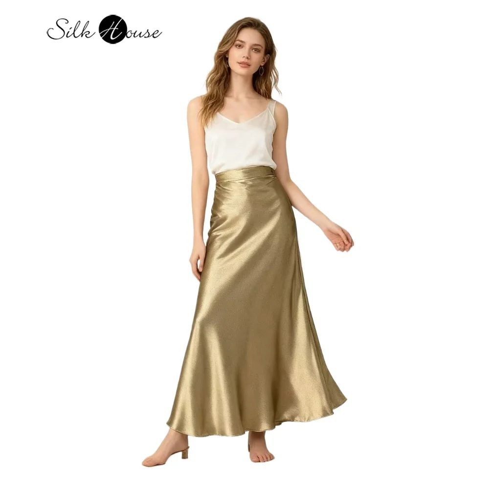 

Elegant Luxurious 100% Natural Mulberry Silk Crepe De Chine Gilded Gold Feminine Temperament Wrapped Buttocks Fish Tail Skirt