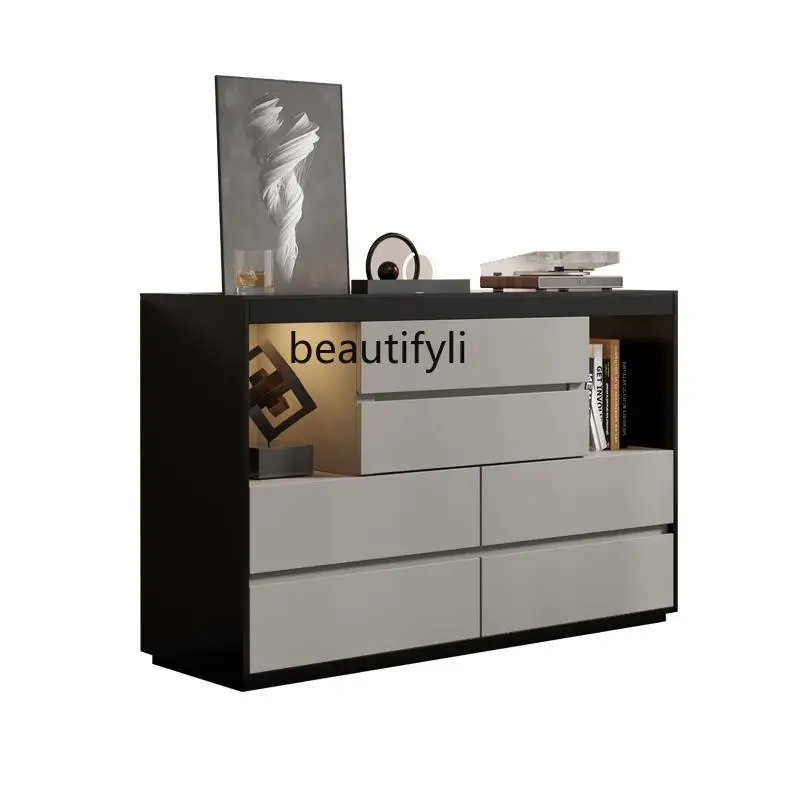 

Italian minimalist chest, bedroom, bedside locker, solid wood simple, modern light luxury, high-end storage, drawer cabinet