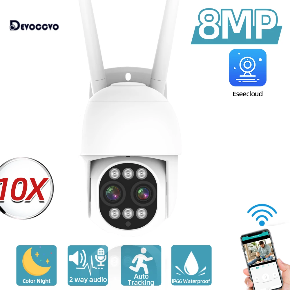

4K 8MP Smart Wifi PTZ Camera Dual Lens 10X Zoom Ai Human Detection CCTV Surveillance Camera Wireless Home Security Protection