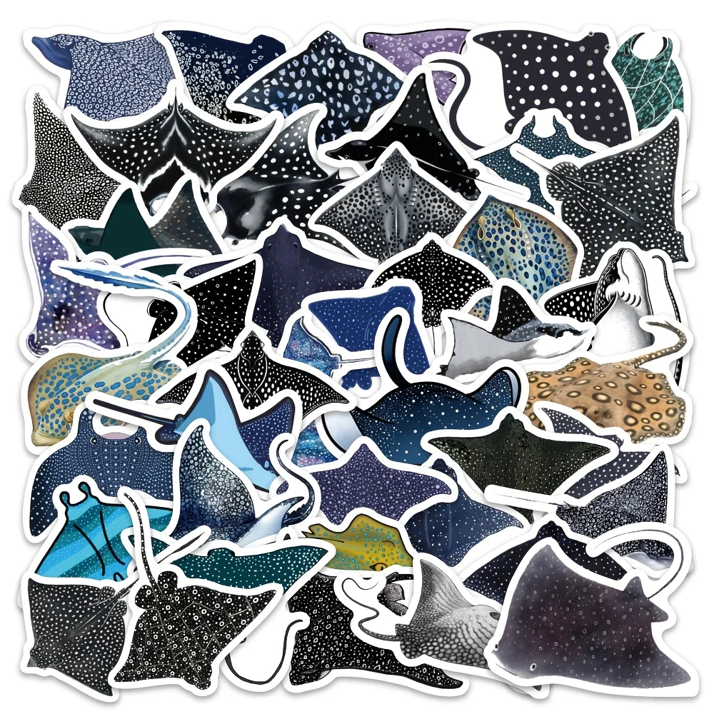 60 pieces of dot-tailed manta ray stickers. Marine animal science education stickers. Sparrow ray, eye-spotted manta ray - stick